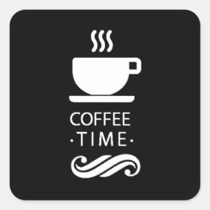 Schwarzweiss-Kaffee-Zeit Quadratischer Aufkleber