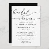 Schwarzweiß-Kalligrafie-Script-Brautparty Einladung (Vorne/Hinten)