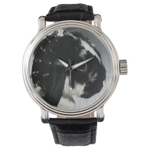 Schwarzweiss-Kaninchen mit verziertem Kragen Armbanduhr