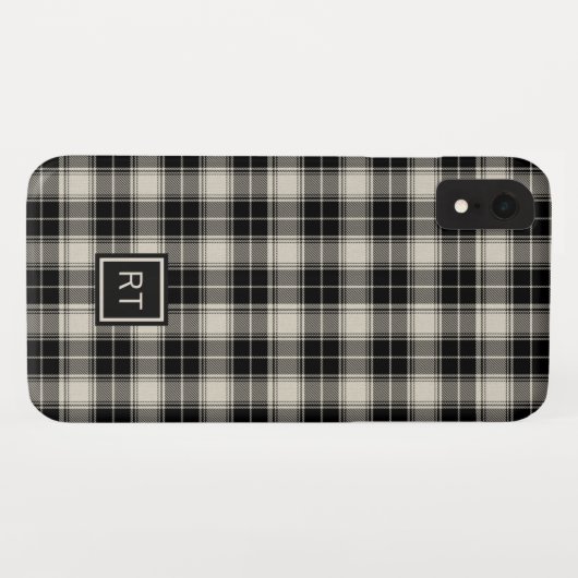 Schwarzweiß Kariert mit Monogramm Case-Mate iPhone Hülle (Rückseite (Horizontal))