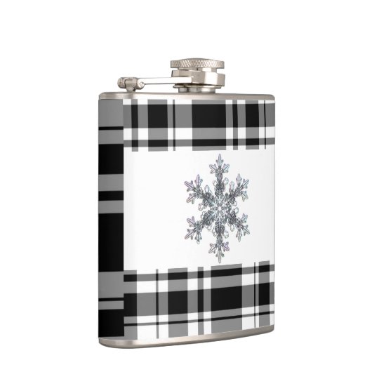 Schwarzweiß kariert - Schneeflocke Flachmann (Rechts)