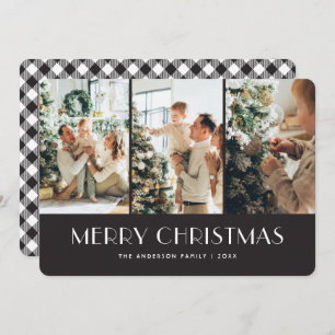 Schwarzweiß-Karierte Foto Collage Weihnachtskarten Feiertagskarte