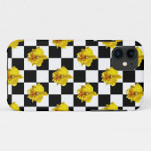 Schwarzweiss-Karos mit gelber Orchidee Case-Mate iPhone Hülle (Rückseite (Horizontal))