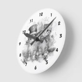 Schwarzweiß-Kätzchen mit Bugs-Krawatte und niedlic Runde Wanduhr (Winkel)