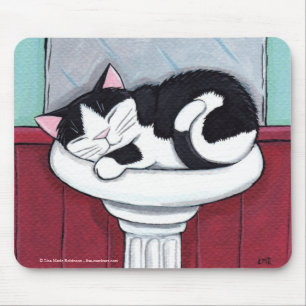 Schwarzweiss-Katze in der Badezimmer-Wanne - Mousepad
