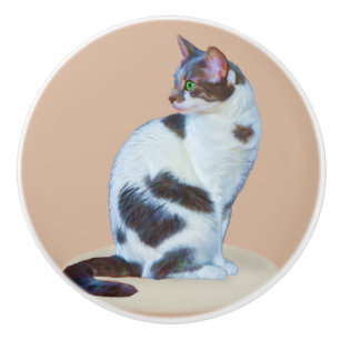 Schwarzweiss-Katze, kundengerecht Keramikknauf