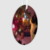 Schwarzweiss-Katze mit Weihnachtsbaum-Verzierung Ornament (Vorderseite)