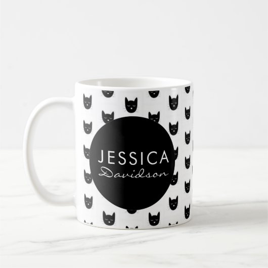 Schwarzweiss-Katzen-Druck-Namen-Tasse Kaffeetasse (Links)