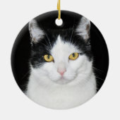 Schwarzweiss-Katzen-Porträt Keramik Ornament (Hinten)