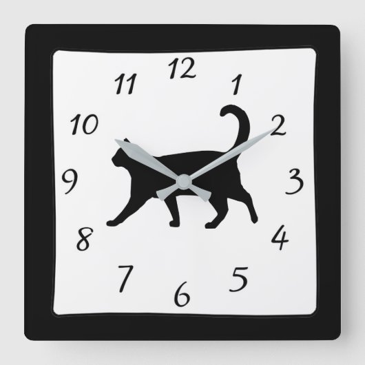 Schwarzweiss-Katzen-Uhr Quadratische Wanduhr (Vorderseite)