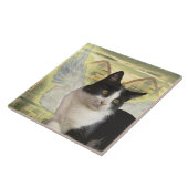 Schwarzweiss-Katzenengel wings Vintage Artkunst Fliese (Seite)