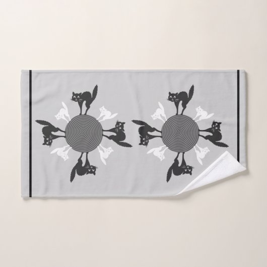 Schwarzweiss-Katzenkarussell auf grauem Badhandtuch Set (Handtuch)