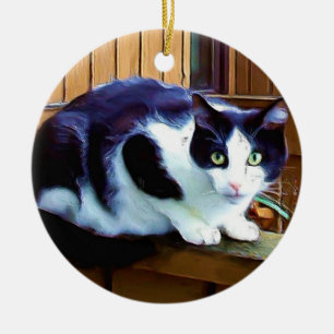 Schwarzweiss-Katzenverzierung Keramik Ornament