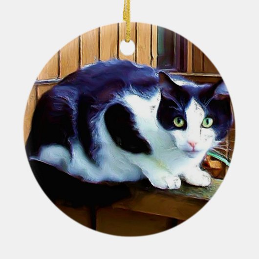 Schwarzweiss-Katzenverzierung Keramik Ornament (Hinten)