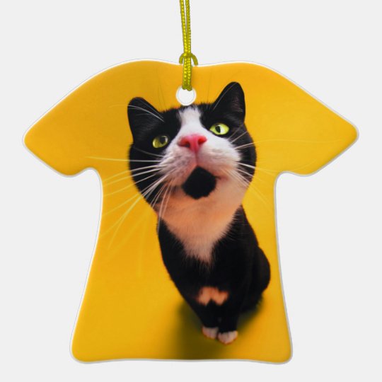 Schwarzweiss-KatzeSmoking Katzehaustier Keramik T-Shirt-Ornament