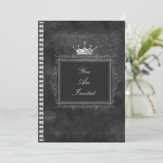 Schwarzweiss-Kronen-Hochzeits-Einladungen Einladung (Stehend Vorderseite)