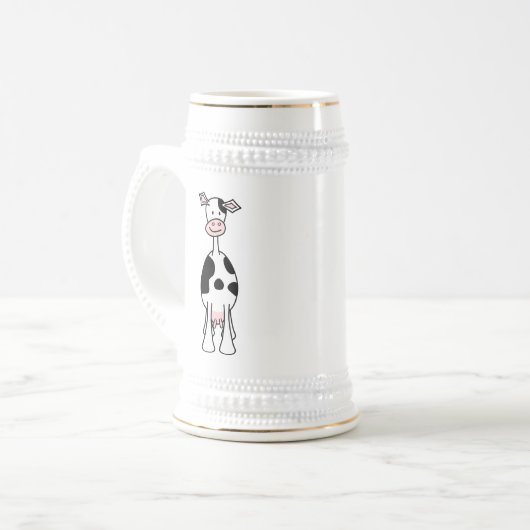 Schwarzweiss-Kuh-Cartoon. Front Bierglas (Vorderseite Links)