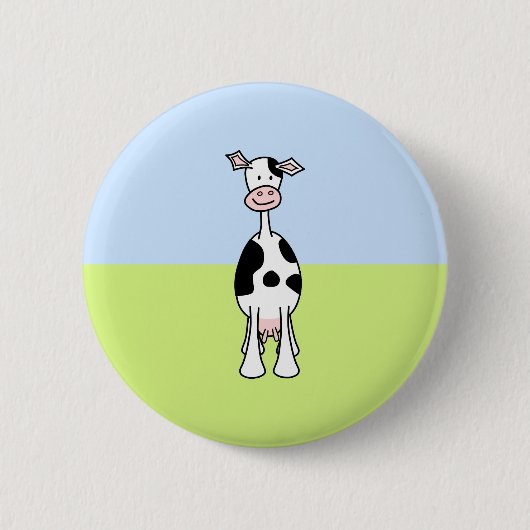 Schwarzweiss-Kuh-Cartoon. Front Button (Vorderseite)