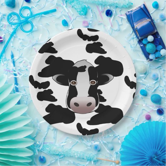 Schwarzweiss-Kuh-Muster Pappteller (Party)