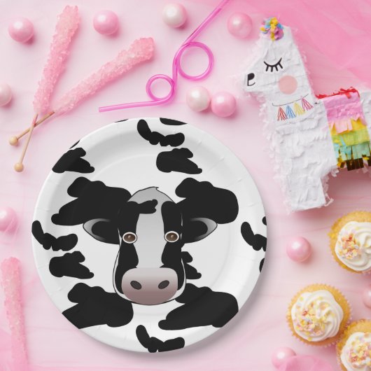 Schwarzweiss-Kuh-Muster Pappteller (Party)