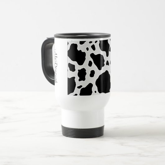 Schwarzweiss-Kuh-Tiermuster-Druck Reisebecher (Vorderseite Links)