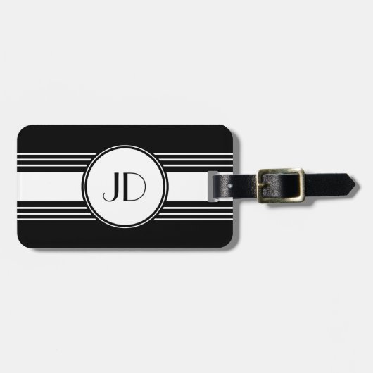 Schwarzweiss-Kunst-Deko mit Monogramm Gepäckanhänger (Vorderseite horizontal)