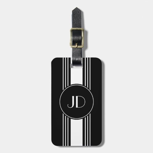 Schwarzweiss-Kunst-Deko mit Monogramm Gepäckanhänger (Vorderseite vertikal)