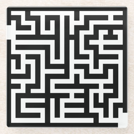 Schwarzweiss-Labyrinth Glasuntersetzer (Vorderseite)