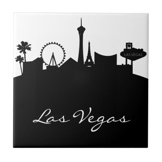 Schwarzweiss-Las Vegas-Skyline Fliese (Vorderseite)