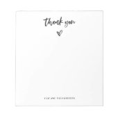 Schwarzweiß-Lässige Schrift und Herz Vielen Dank Notizblock (Vorderseite)