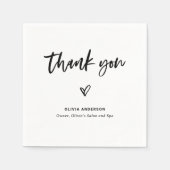 Schwarzweiß-Lässige Schrift und Herz Vielen Dank Serviette (Vorderseite)