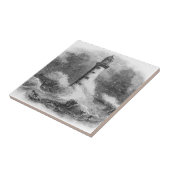 Schwarzweiss-Leuchtturm-Radierung Fliese (Seite)