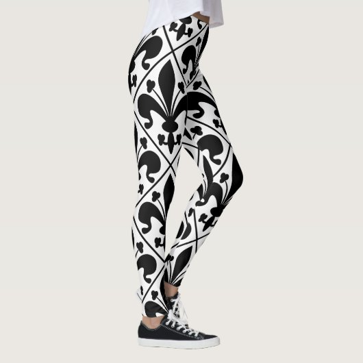 Schwarzweiss-Lilien-französischer Klassiker Leggings (Rechts)