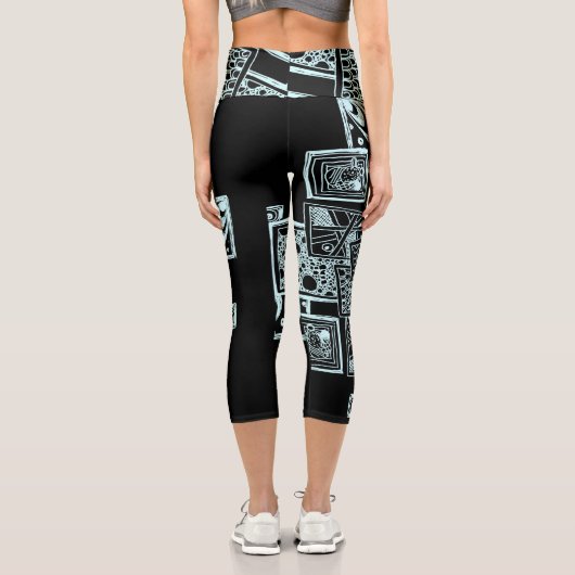 Schwarzweiß-Liniendesign Capri Leggings (Rückseite)