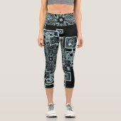 Schwarzweiß-Liniendesign Capri Leggings (Vorderseite)