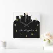 Schwarzweiss-Los Angeles-Skyline Quadratische Wanduhr (Zuhause)