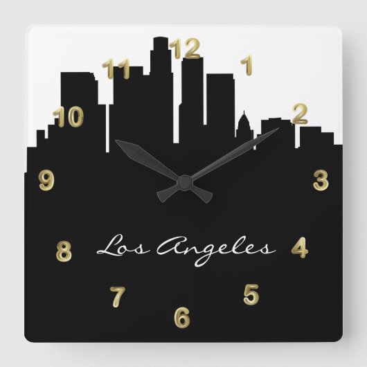Schwarzweiss-Los Angeles-Skyline Quadratische Wanduhr (Vorderseite)