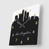 Schwarzweiss-Los Angeles-Skyline Quadratische Wanduhr (Winkel)