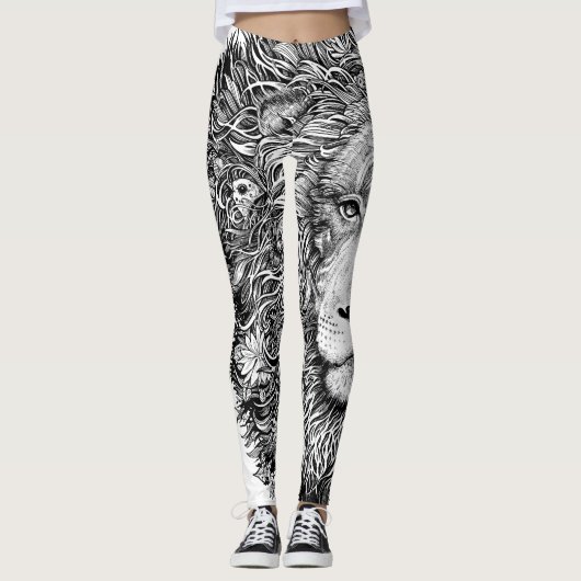 Schwarzweiss-Löwelinie Kunst-Leggings Leggings (Vorderseite)