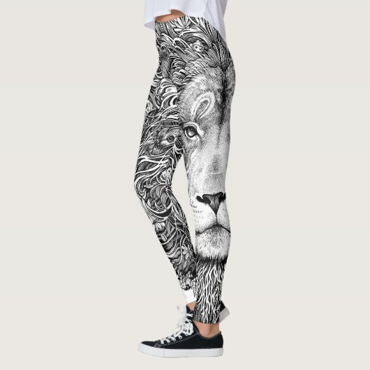 Schwarzweiss-Löwelinie Kunst-Leggings Leggings (Links)