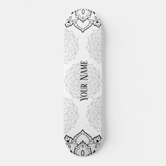 Schwarzweiß-Mandala-Skateboard Skateboard (Vorderseite)