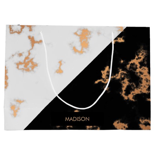 Schwarzweiss-Marmor Große Geschenktüte (Rückseite)