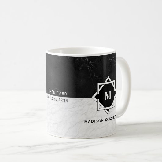 Schwarzweiss-Marmormonogramm Kaffeetasse (VorderseiteRechts)