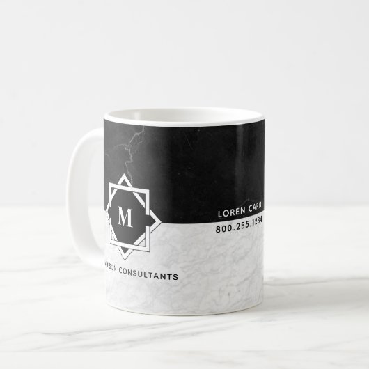 Schwarzweiss-Marmormonogramm Kaffeetasse (Vorderseite Links)