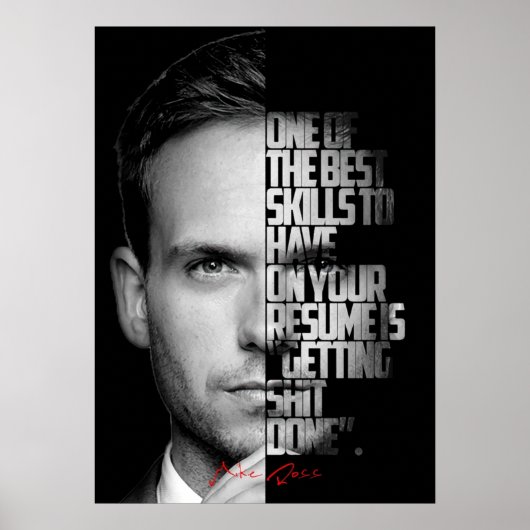Schwarzweiß-Mike Ross-Zitat Poster (Vorne)
