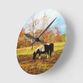 Schwarzweiss-Miniaturpony/Pferd Runde Wanduhr (Winkel)