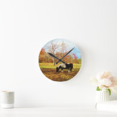 Schwarzweiss-Miniaturpony/Pferd Runde Wanduhr (Zuhause)