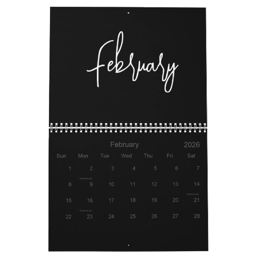 Schwarzweiß-Minimalistische, einfache Skripte jede Kalender (Feb 2026)