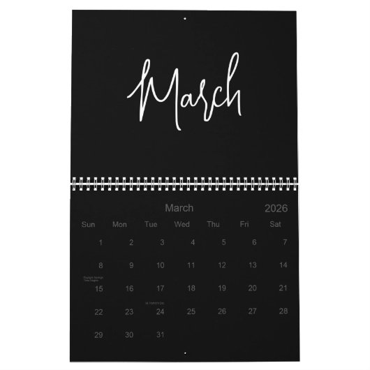 Schwarzweiß-Minimalistische, einfache Skripte jede Kalender (Mär 2026)