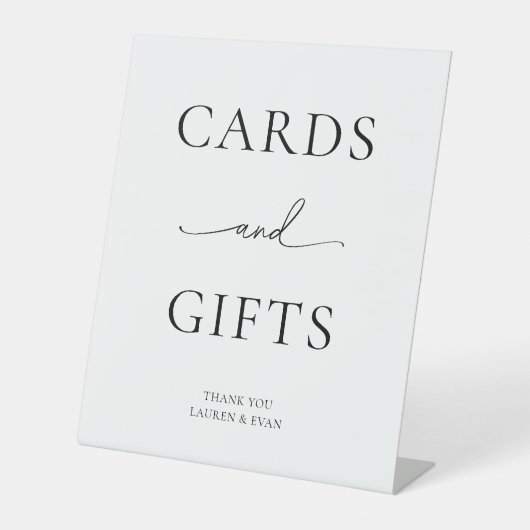 Schwarzweiß-Minimalistische Karten und Geschenke Sockelschild (Vorderseite)